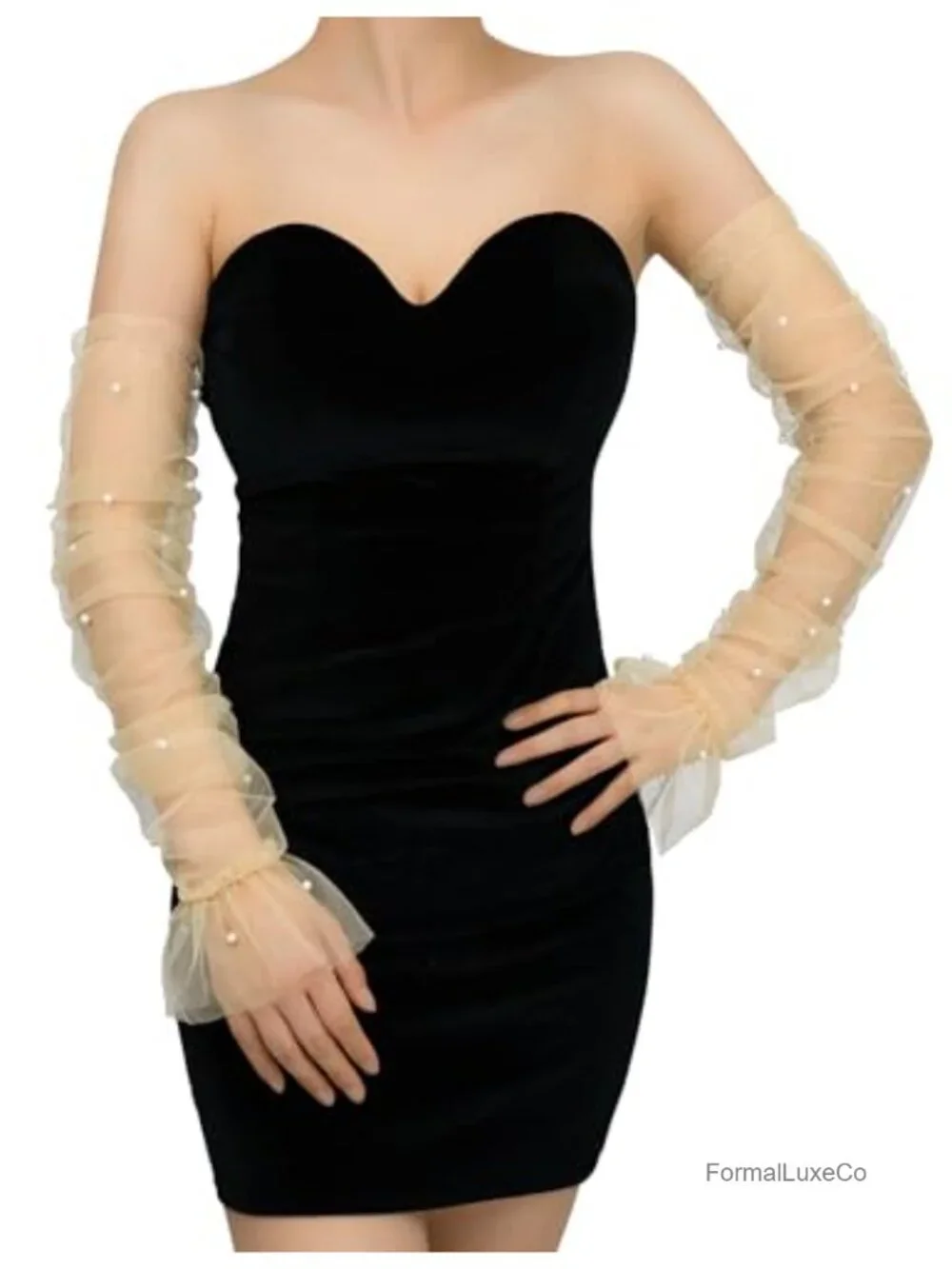 Women's Long Fingerless Bridal Wedding Tulle Pearl Opera Gloves